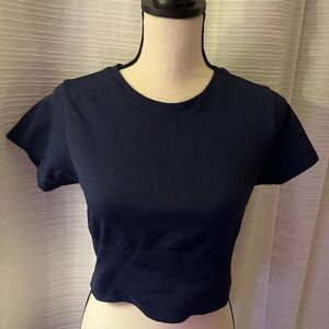 Aerie Blue and Black Fitted Crop T-Shirt Worn Once!!